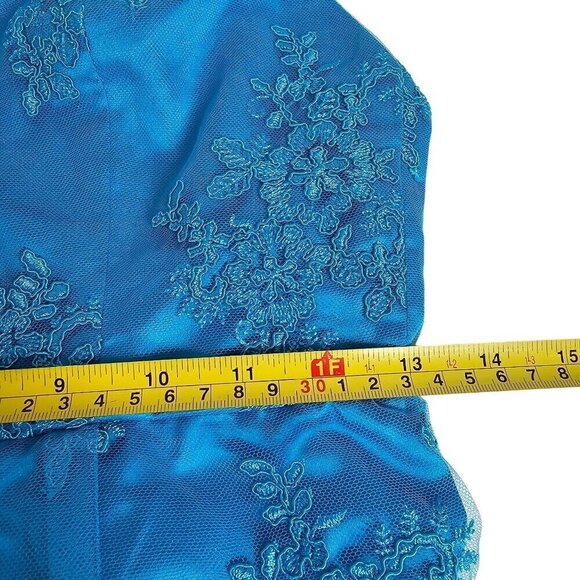 NBD Revolve Plunge V-Neck Lace Slip Cocktail Mini Dress Low Back Blue Small - Picture 9 of 12